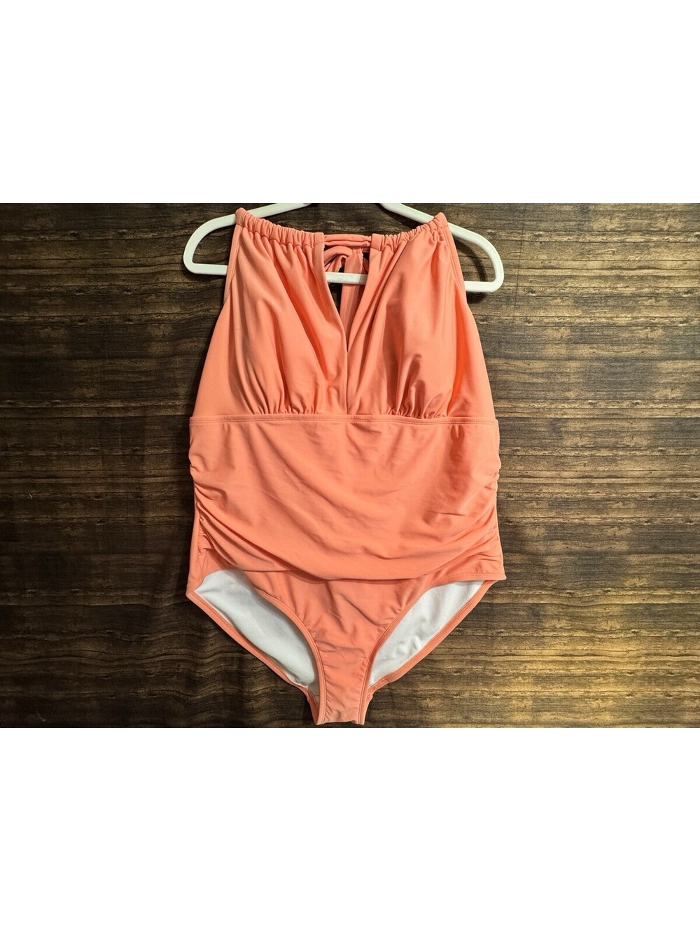 Kona Sol Women's Coral Orange 1 pc Halter Bathing Suit w/ Tummy Control Size 20